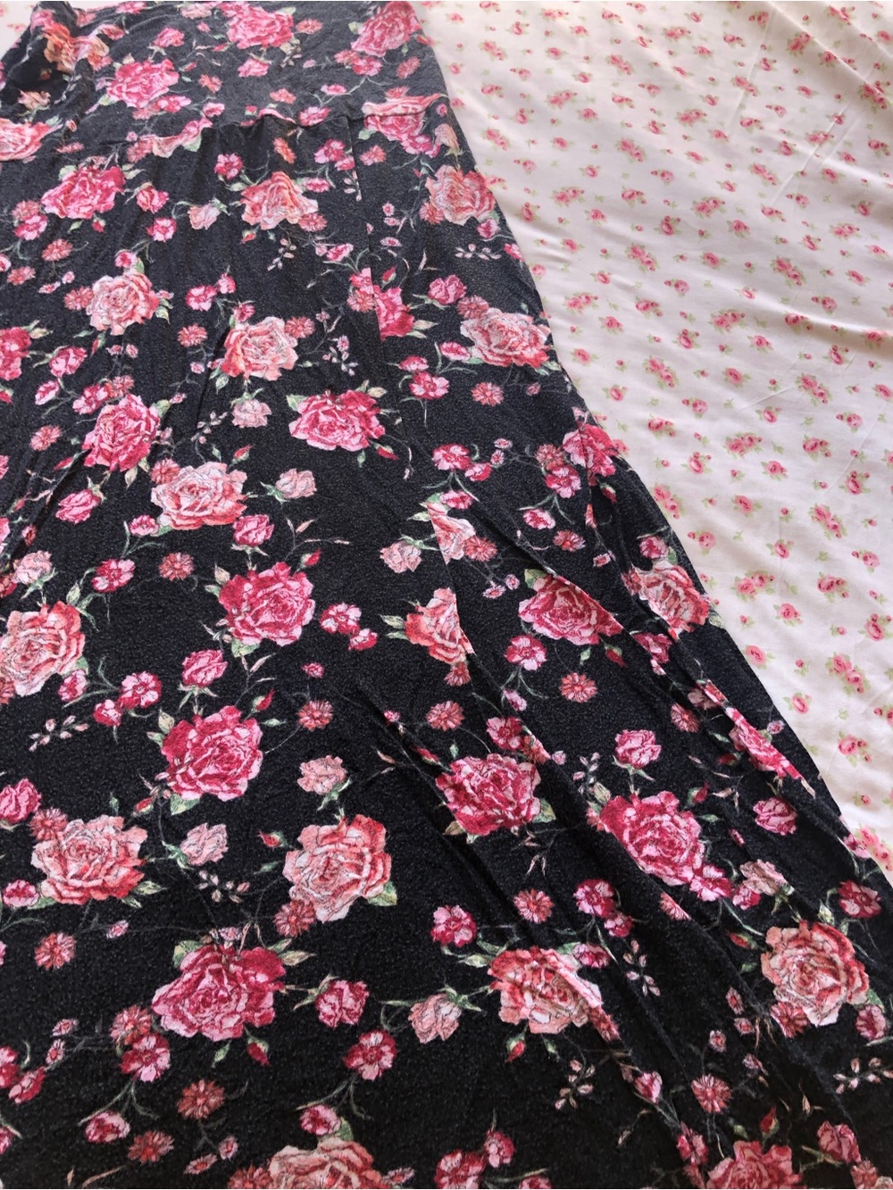Black Maxi Skirt with Pink Rose Print - Picture 11 of 12